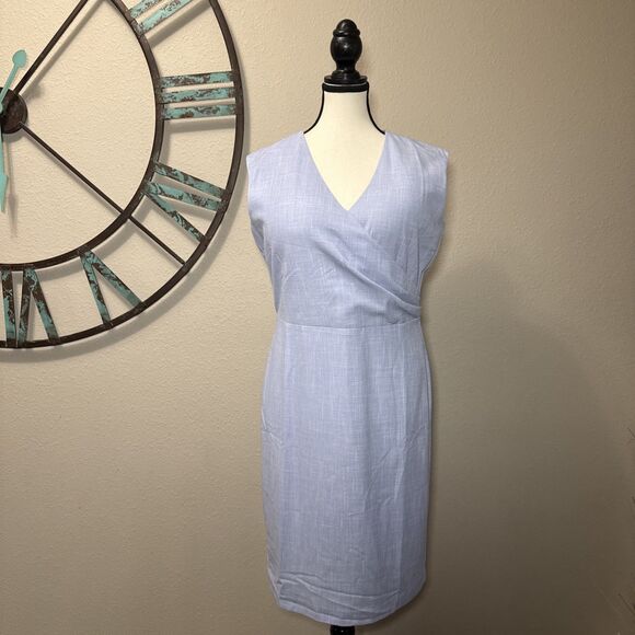 Ann Taylor Dress 12 NWT Blue Cross Weave Sheath Work Career - Picture 2 of 6